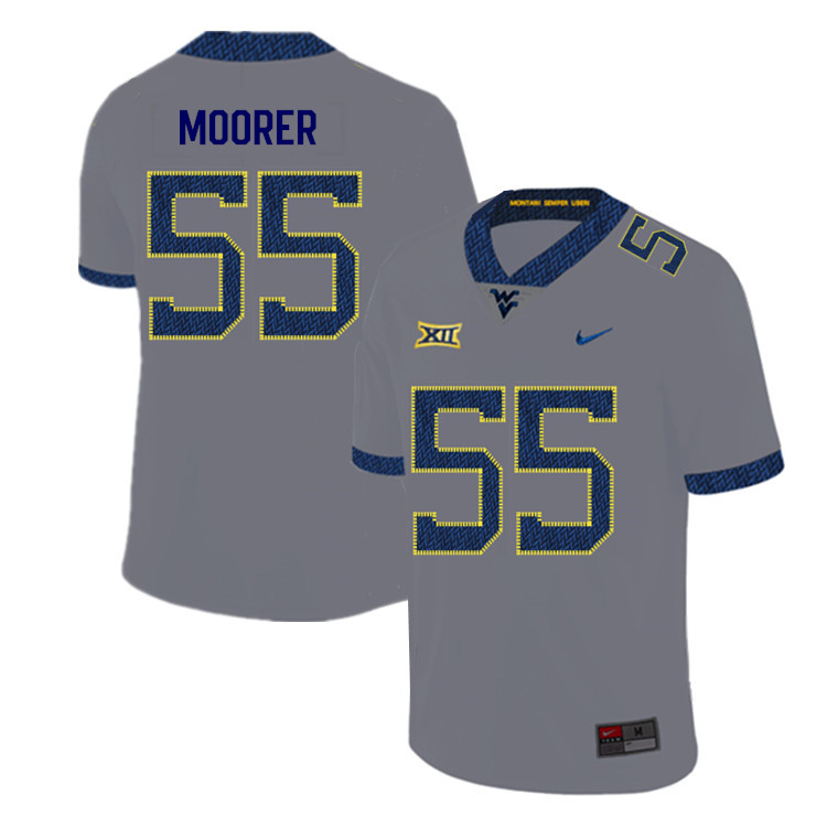 2019 Men #55 Parker Moorer West Virginia Mountaineers College Football Jerseys Sale-Gray